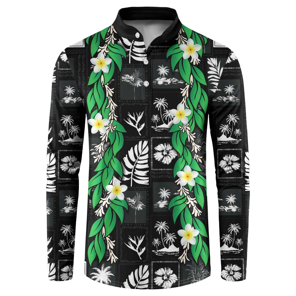 Aloha Hawaii Tuberose Lei Button Sweatshirt Tropical Vibes Black Color - Polynesian Pride