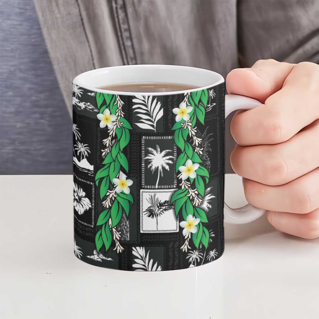 Aloha Hawaii Tuberose Lei Ceramic Mug Tropical Vibes Black Color - Polynesian Pride