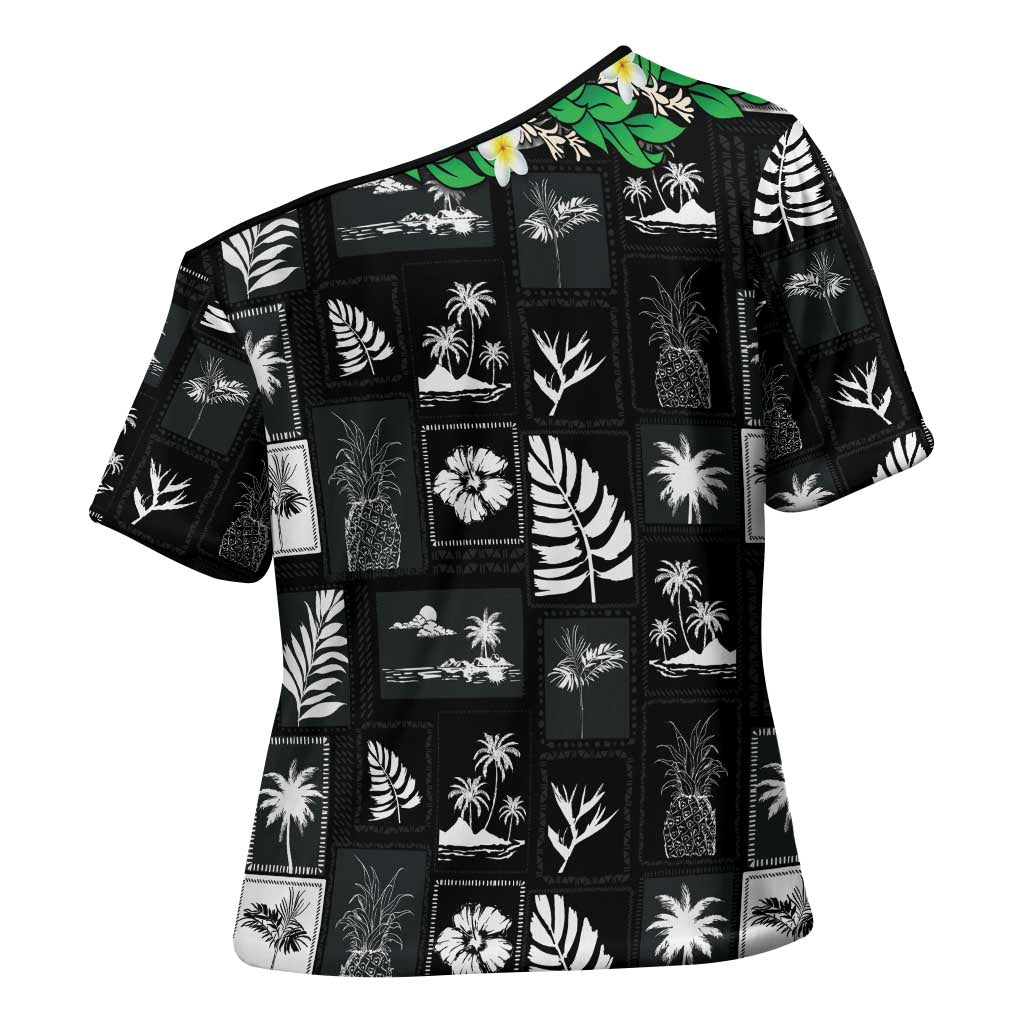 Aloha Hawaii Tuberose Lei Cross Shoulder Shirt Tropical Vibes Black Color - Polynesian Pride