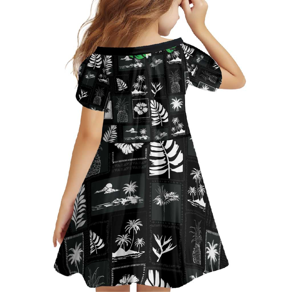 Aloha Hawaii Tuberose Lei Family Matching Long Sleeve Bodycon Dress and Hawaiian Shirt Tropical Vibes Black Color - Polynesian Pride