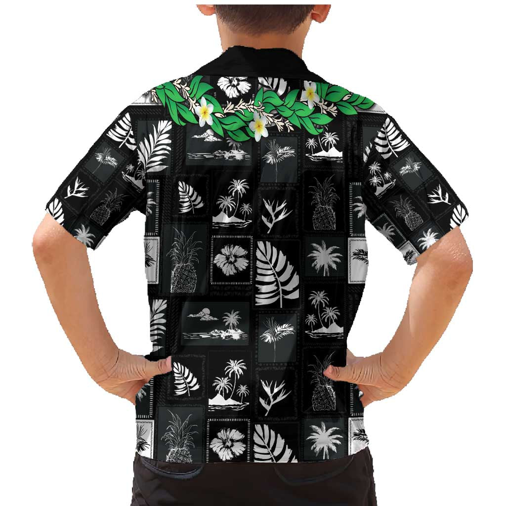 Aloha Hawaii Tuberose Lei Family Matching Mermaid Dress and Hawaiian Shirt Tropical Vibes Black Color - Polynesian Pride