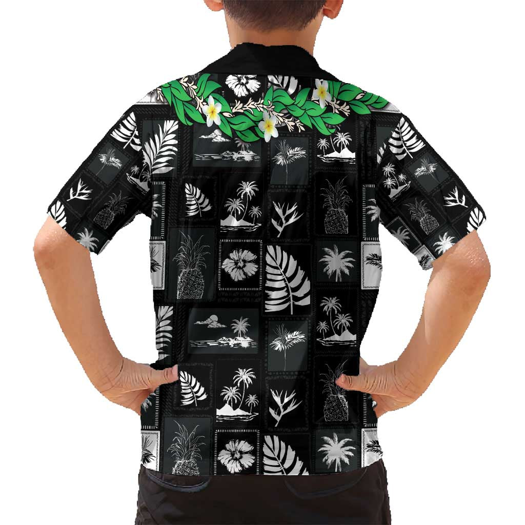 Aloha Hawaii Tuberose Lei Family Matching Off Shoulder Maxi Dress and Hawaiian Shirt Tropical Vibes Black Color - Polynesian Pride