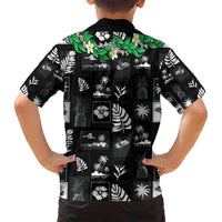 Aloha Hawaii Tuberose Lei Family Matching Off Shoulder Short Dress and Hawaiian Shirt Tropical Vibes Black Color - Polynesian Pride