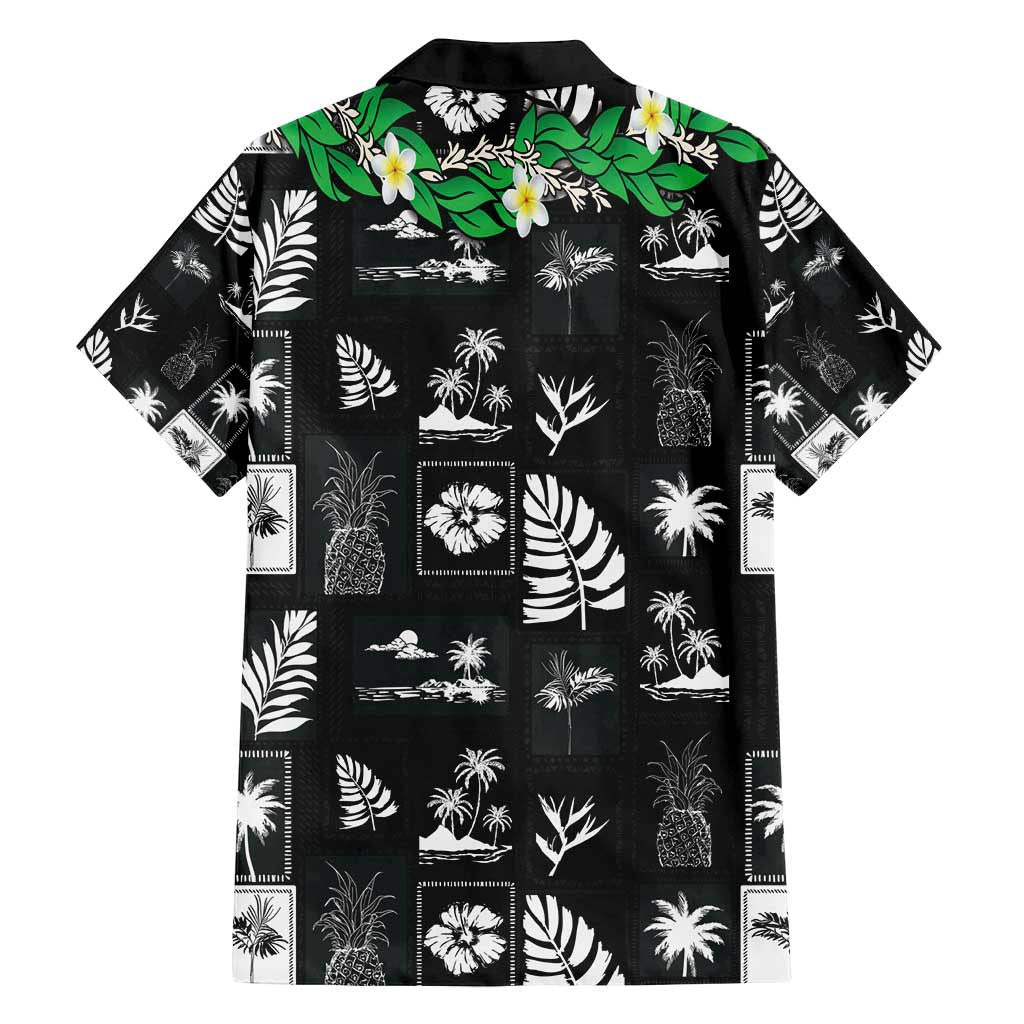 Aloha Hawaii Tuberose Lei Family Matching Puletasi and Hawaiian Shirt Tropical Vibes Black Color - Polynesian Pride