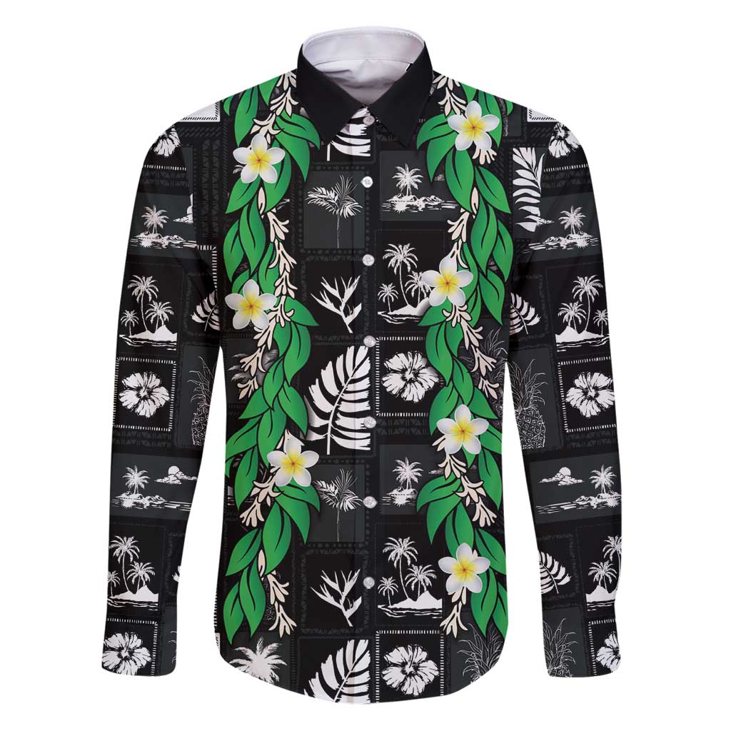 Aloha Hawaii Tuberose Lei Family Matching Puletasi and Hawaiian Shirt Tropical Vibes Black Color - Polynesian Pride