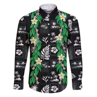 Aloha Hawaii Tuberose Lei Family Matching Puletasi and Hawaiian Shirt Tropical Vibes Black Color - Polynesian Pride