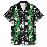 Aloha Hawaii Tuberose Lei Family Matching Short Sleeve Bodycon Dress and Hawaiian Shirt Tropical Vibes Black Color - Polynesian Pride