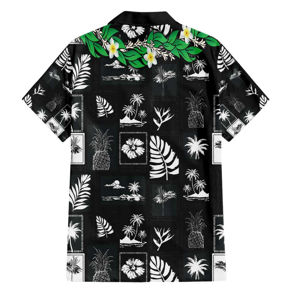 Aloha Hawaii Tuberose Lei Family Matching Short Sleeve Bodycon Dress and Hawaiian Shirt Tropical Vibes Black Color - Polynesian Pride