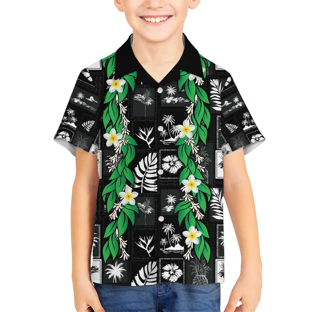 Aloha Hawaii Tuberose Lei Family Matching Summer Maxi Dress and Hawaiian Shirt Tropical Vibes Black Color - Polynesian Pride
