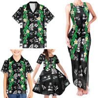 Aloha Hawaii Tuberose Lei Family Matching Tank Maxi Dress and Hawaiian Shirt Tropical Vibes Black Color - Polynesian Pride