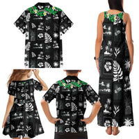 Aloha Hawaii Tuberose Lei Family Matching Tank Maxi Dress and Hawaiian Shirt Tropical Vibes Black Color - Polynesian Pride