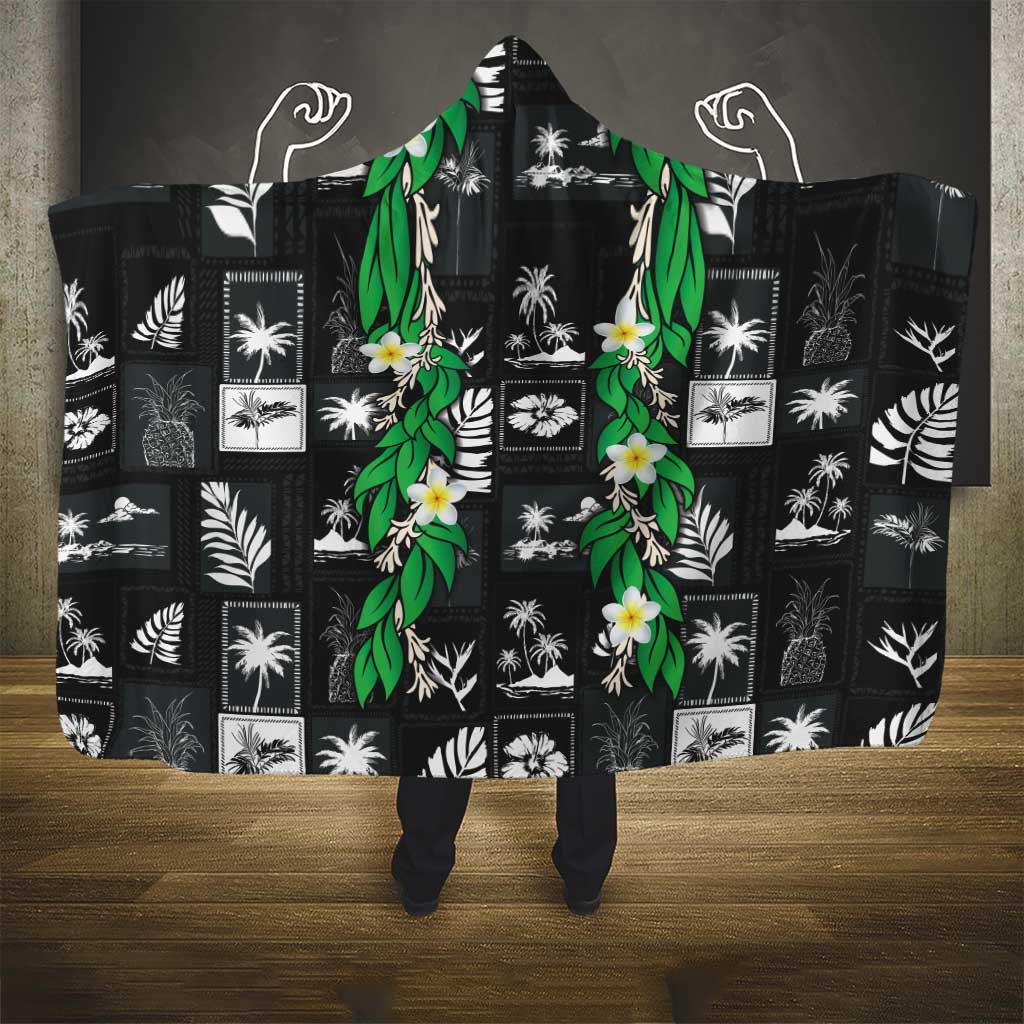 Aloha Hawaii Tuberose Lei Hooded Blanket Tropical Vibes Black Color - Polynesian Pride