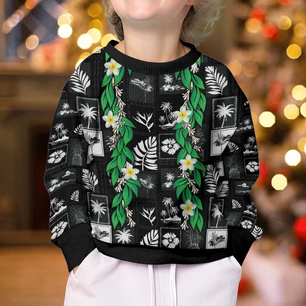 Aloha Hawaii Tuberose Lei Kid Ugly Christmas Sweater Tropical Vibes Black Color - Polynesian Pride