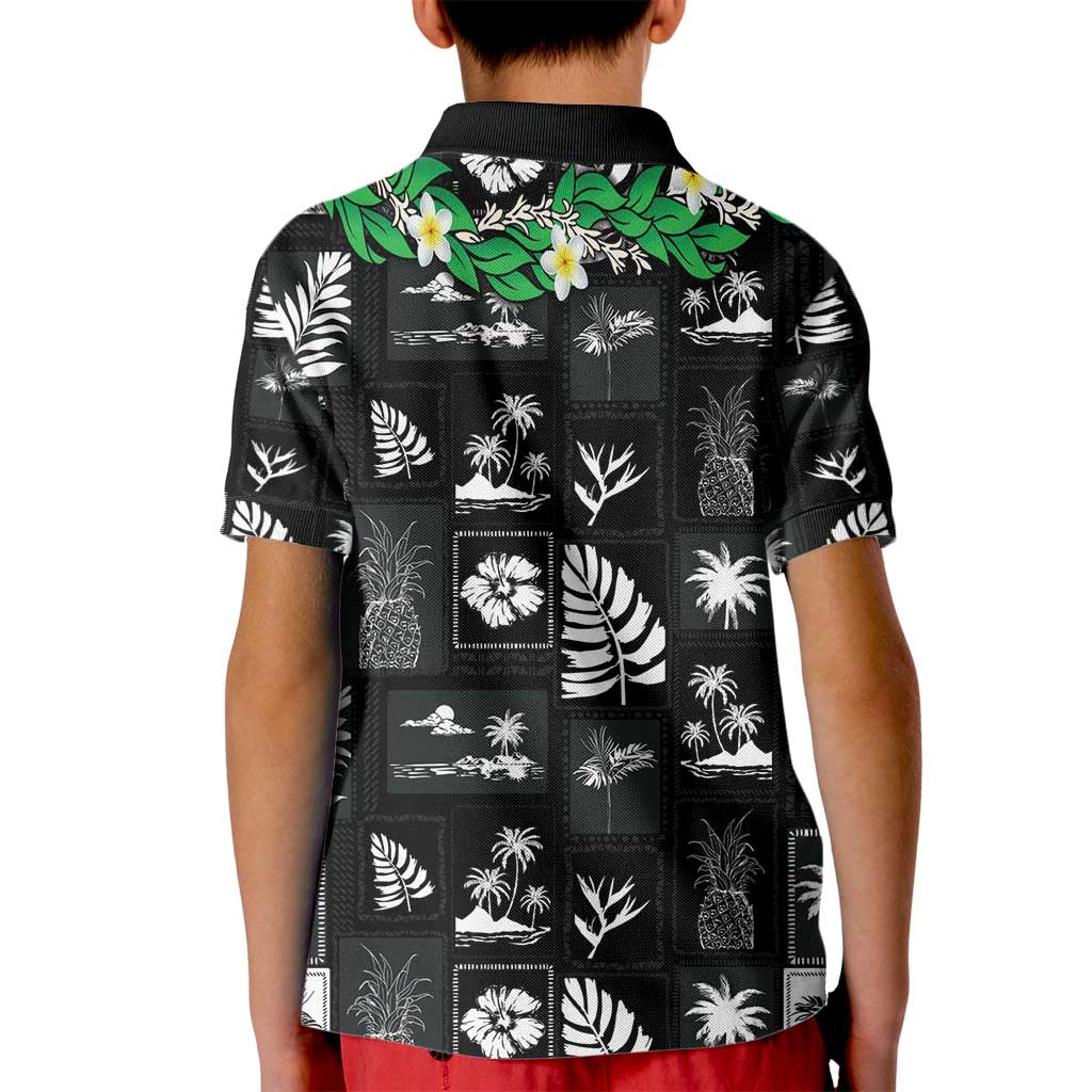 Aloha Hawaii Tuberose Lei Kid Polo Shirt Tropical Vibes Black Color - Polynesian Pride