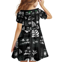 Aloha Hawaii Tuberose Lei Kid Short Sleeve Dress Tropical Vibes Black Color - Polynesian Pride