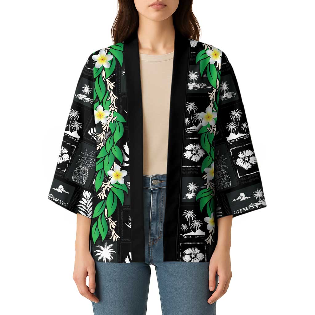 Aloha Hawaii Tuberose Lei Kimono Tropical Vibes Black Color - Polynesian Pride