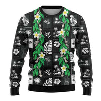 Aloha Hawaii Tuberose Lei Ugly Christmas Sweater Tropical Vibes Black Color - Polynesian Pride