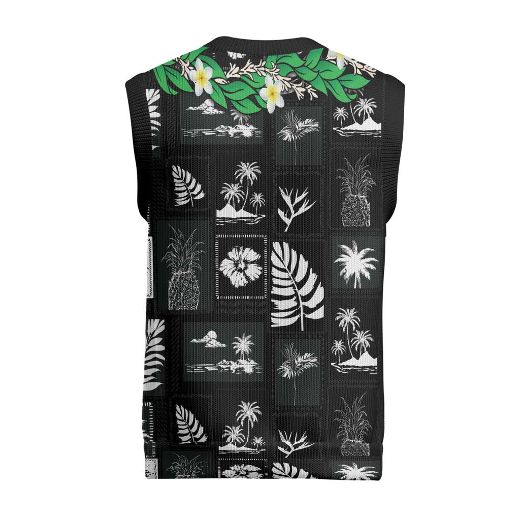 Aloha Hawaii Tuberose Lei Christmas Knitted V-Neck Vest Tropical Vibes Black Color - Polynesian Pride