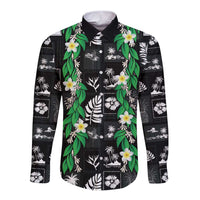 Aloha Hawaii Tuberose Lei Long Sleeve Button Shirt Tropical Vibes Black Color - Polynesian Pride