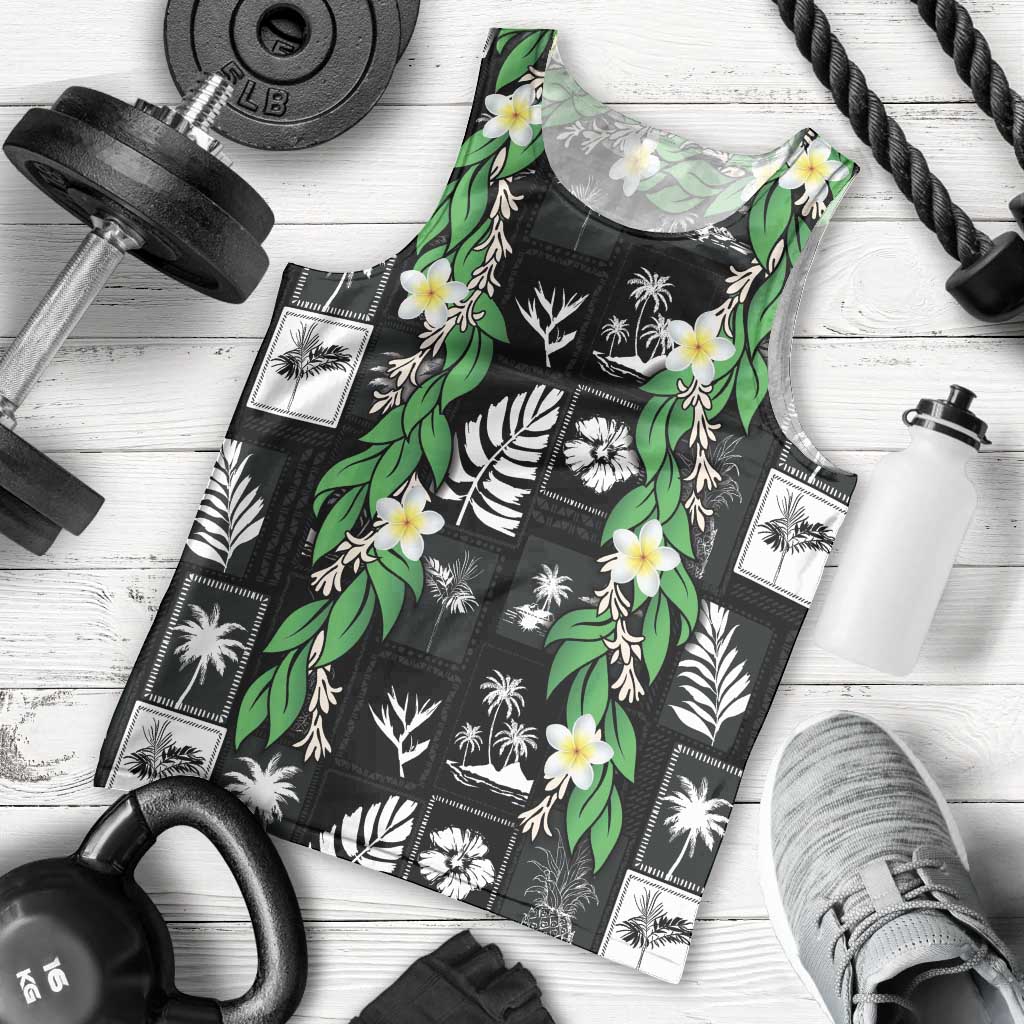 Aloha Hawaii Tuberose Lei Men Tank Top Tropical Vibes Black Color - Polynesian Pride