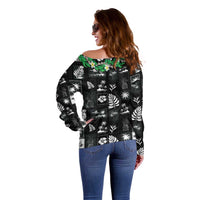 Aloha Hawaii Tuberose Lei Off Shoulder Sweater Tropical Vibes Black Color - Polynesian Pride