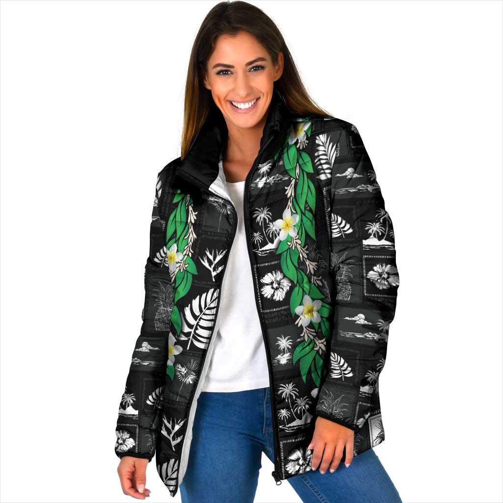 Aloha Hawaii Tuberose Lei Padded Jacket Tropical Vibes Black Color - Polynesian Pride