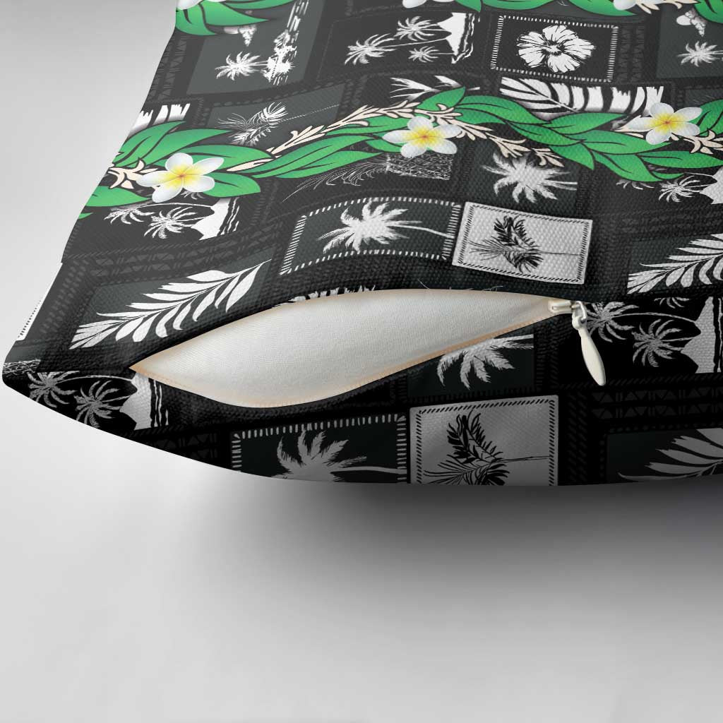 Aloha Hawaii Tuberose Lei Pillow Cover Tropical Vibes Black Color - Polynesian Pride