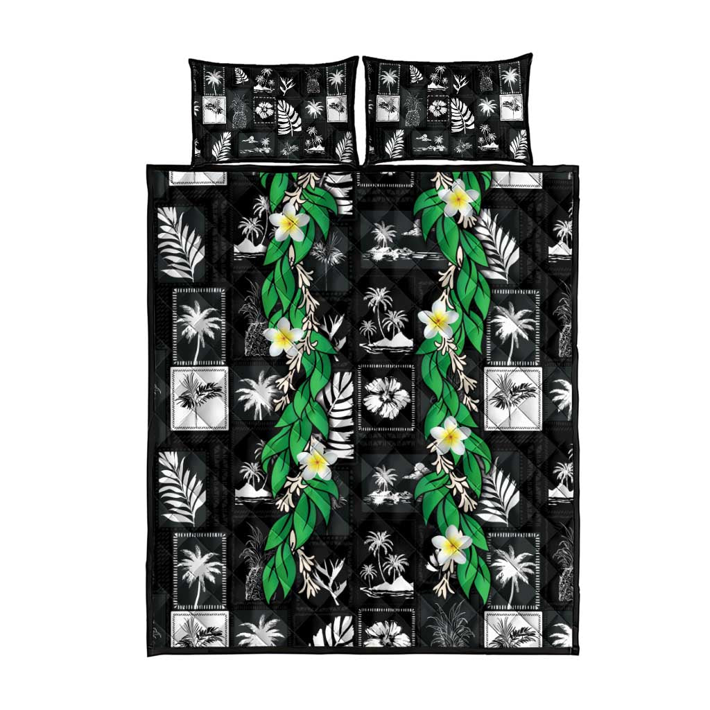 Aloha Hawaii Tuberose Lei Quilt Bed Set Tropical Vibes Black Color - Polynesian Pride