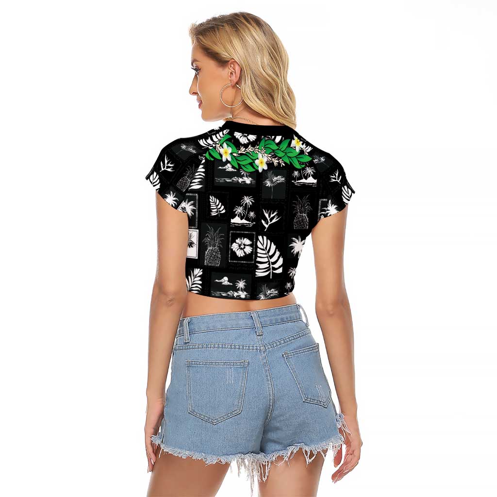 Aloha Hawaii Tuberose Lei Raglan Cropped T Shirt Tropical Vibes Black Color - Polynesian Pride