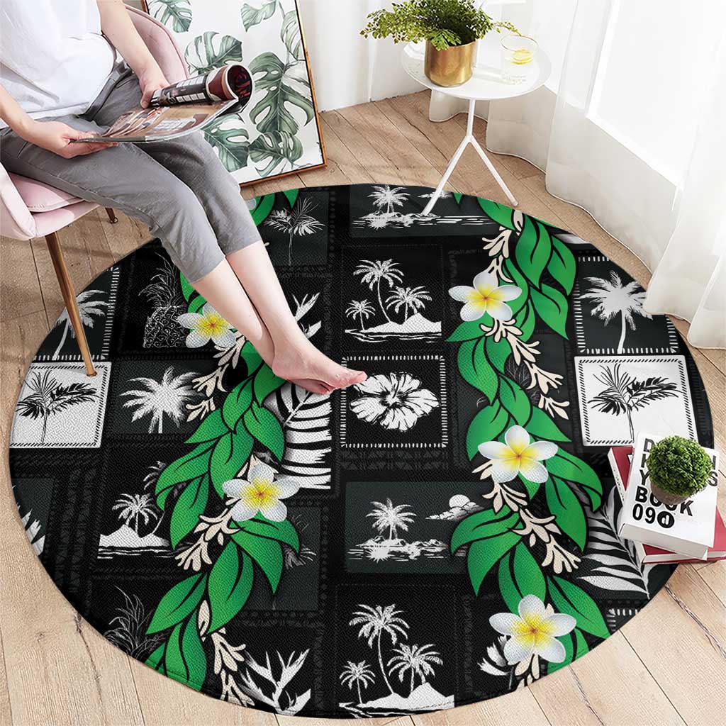 Aloha Hawaii Tuberose Lei Round Carpet Tropical Vibes Black Color - Polynesian Pride