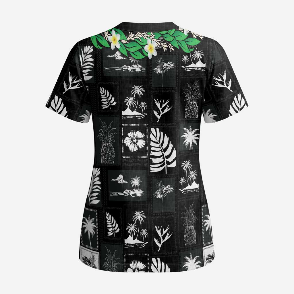 Aloha Hawaii Tuberose Lei Scrub Top Tropical Vibes Black Color - Polynesian Pride