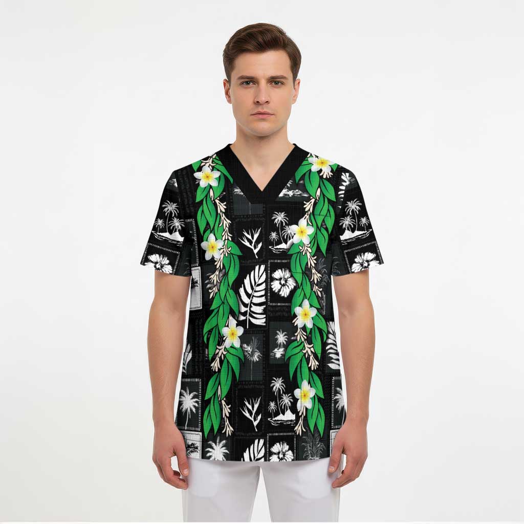 Aloha Hawaii Tuberose Lei Scrub Top Tropical Vibes Black Color - Polynesian Pride