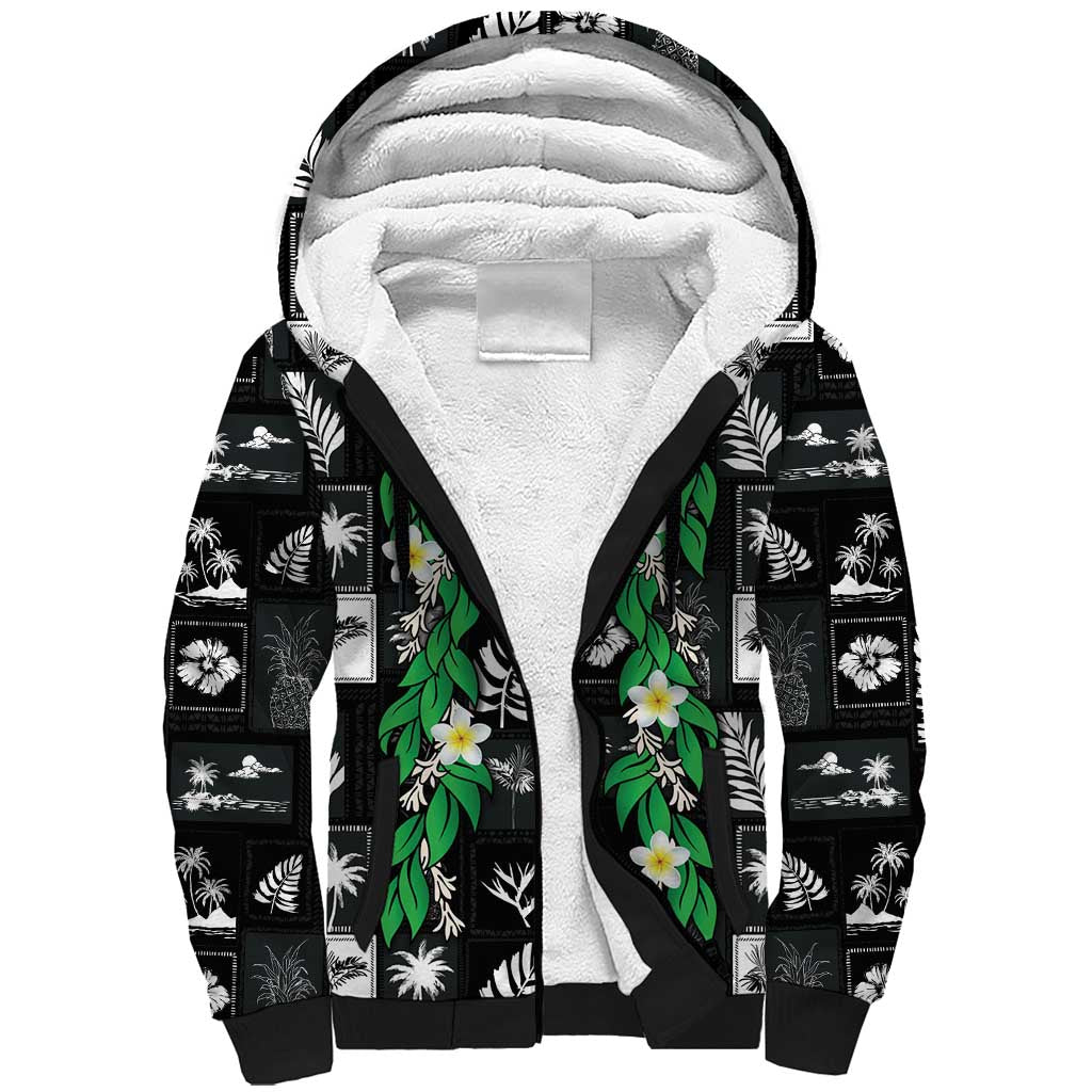 Aloha Hawaii Tuberose Lei Sherpa Hoodie Tropical Vibes Black Color - Polynesian Pride