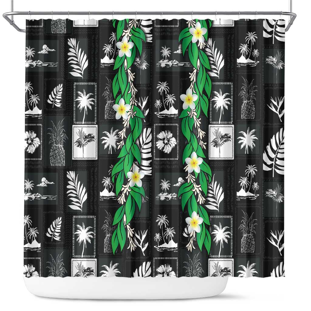 Aloha Hawaii Tuberose Lei Shower Curtain Tropical Vibes Black Color - Polynesian Pride