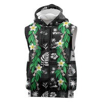 Aloha Hawaii Tuberose Lei Sleeveless Hoodie Tropical Vibes Black Color - Polynesian Pride