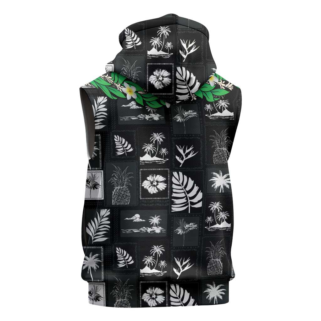 Aloha Hawaii Tuberose Lei Sleeveless Hoodie Tropical Vibes Black Color - Polynesian Pride