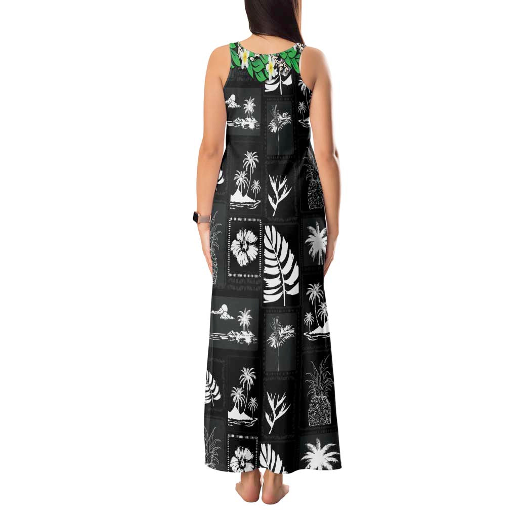 Aloha Hawaii Tuberose Lei Tank Maxi Dress Tropical Vibes Black Color - Polynesian Pride
