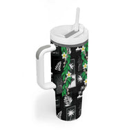 Aloha Hawaii Tuberose Lei Tumbler With Handle Tropical Vibes Black Color - Polynesian Pride