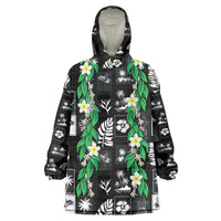 Aloha Hawaii Tuberose Lei Wearable Blanket Hoodie Tropical Vibes Black Color - Polynesian Pride