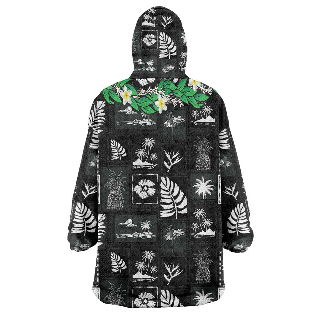 Aloha Hawaii Tuberose Lei Wearable Blanket Hoodie Tropical Vibes Black Color - Polynesian Pride