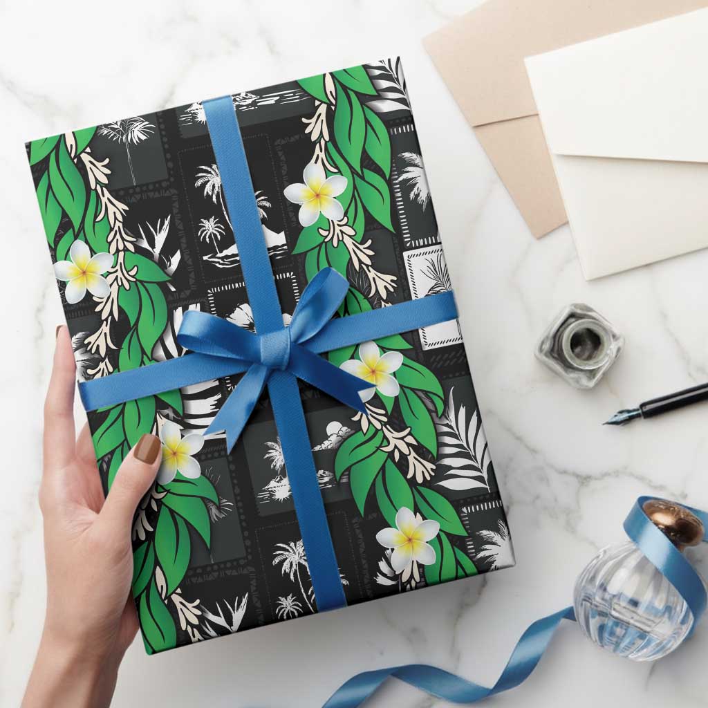 Aloha Hawaii Tuberose Lei Wrapping Paper Tropical Vibes Black Color - Polynesian Pride
