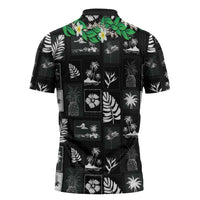 Aloha Hawaii Tuberose Lei Zipper Polo Shirt Tropical Vibes Black Color - Polynesian Pride