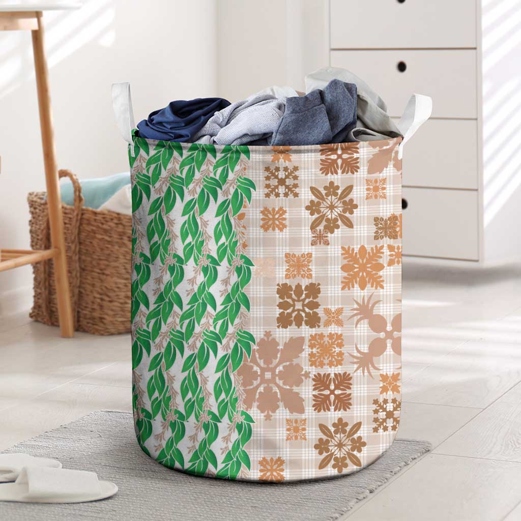 Aloha Hawaii Palaka Tuberose Lei Laundry Basket Hawaiian Quilt Seamless Style LT14 Beige - Polynesian Pride