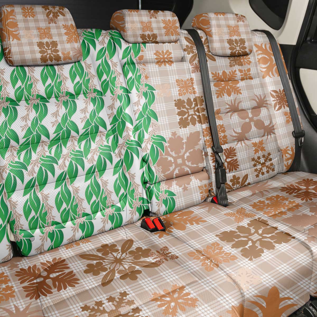 Aloha Hawaii Palaka Tuberose Lei Back Car Seat Cover Hawaiian Quilt Seamless Style - Polynesian Pride
