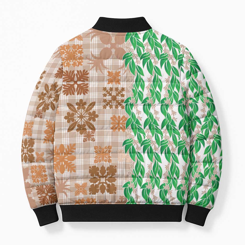 Aloha Hawaii Palaka Tuberose Lei Bomber Puffer Jacket Hawaiian Quilt Seamless Style - Polynesian Pride