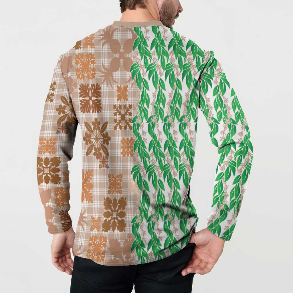 Aloha Hawaii Palaka Tuberose Lei Button Sweatshirt Hawaiian Quilt Seamless Style - Polynesian Pride