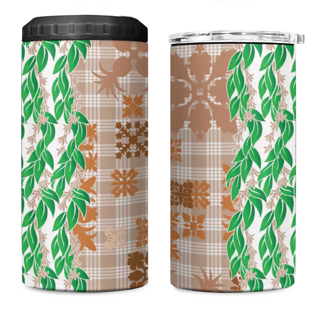 Aloha Hawaii Palaka Tuberose Lei 4 in 1 Can Cooler Tumbler Hawaiian Quilt Seamless Style - Polynesian Pride