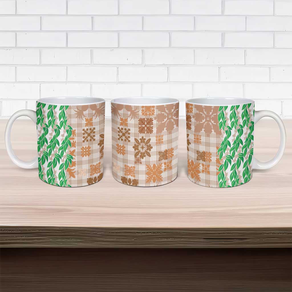 Aloha Hawaii Palaka Tuberose Lei Ceramic Mug Hawaiian Quilt Seamless Style - Polynesian Pride