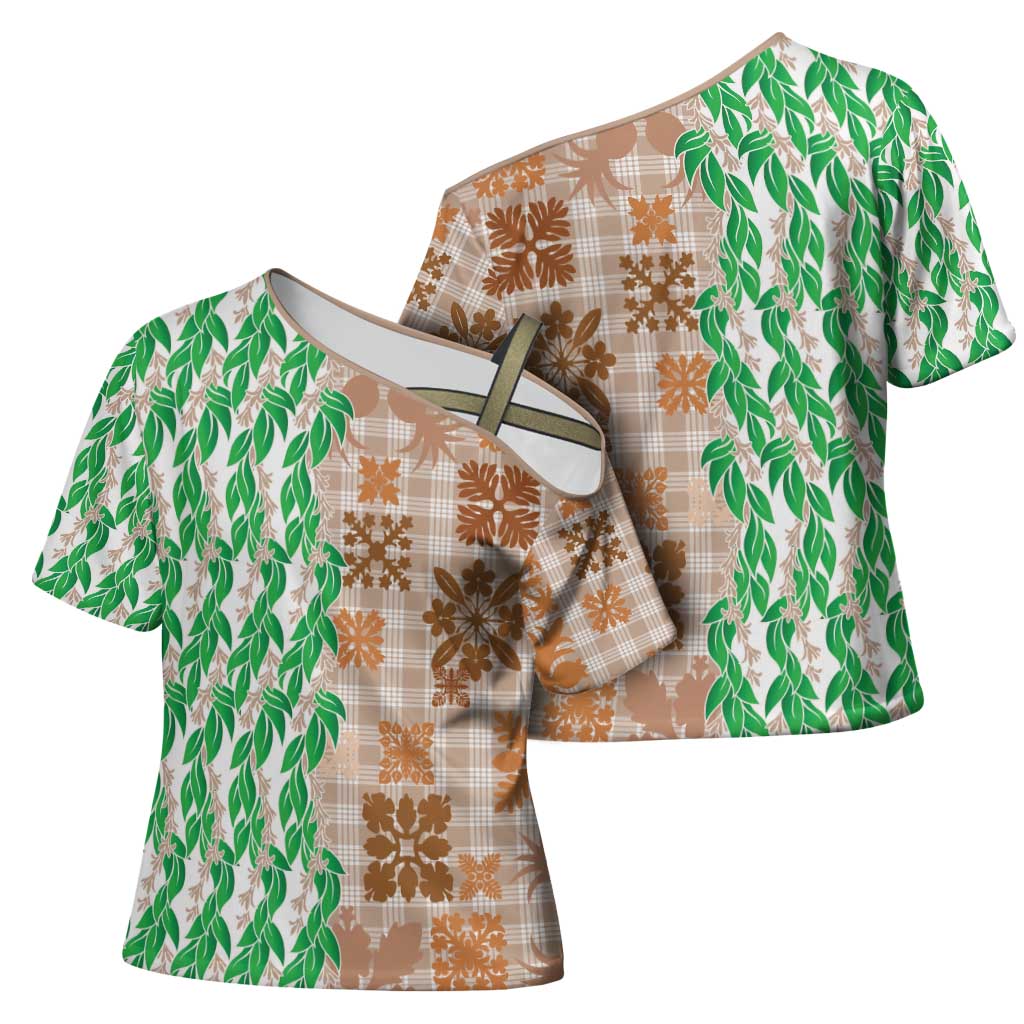 Aloha Hawaii Palaka Tuberose Lei Cross Shoulder Shirt Hawaiian Quilt Seamless Style - Polynesian Pride