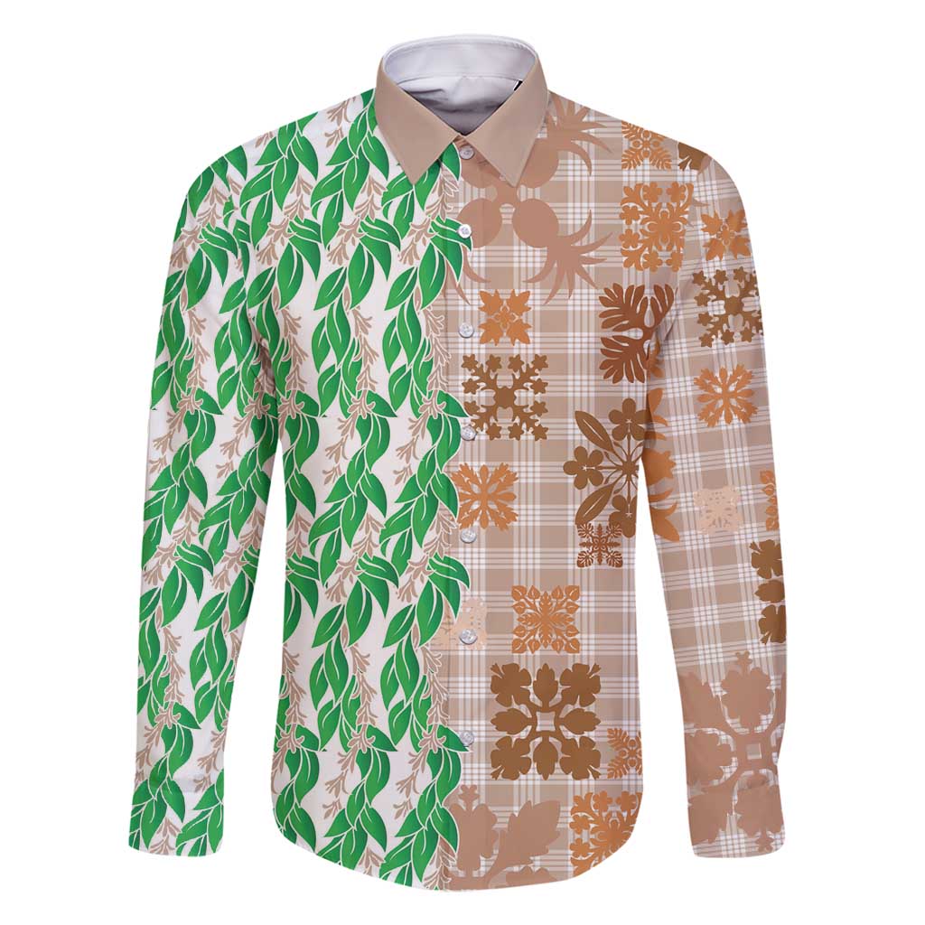 Aloha Hawaii Palaka Tuberose Lei Family Matching Long Sleeve Bodycon Dress and Hawaiian Shirt Hawaiian Quilt Seamless Style - Polynesian Pride